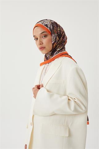 Turuncu & Acı Kahve Retro Desen Şal