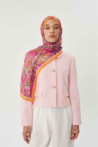 Turuncu & Fuşya Retro Desen Şal