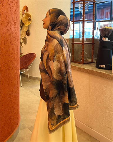 Vizon Floral Desenli Müslin Şal