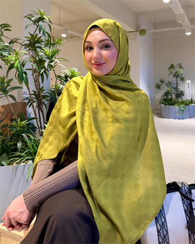 Yağ Yeşili Damier Desen Jakar Şal