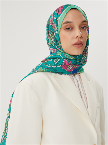 Yeşil & Benetton Retro Desen Şal