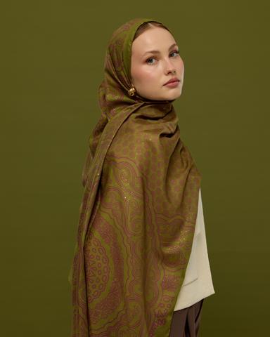 SV-BAL-24 Zeytin Çiçeği & Mürdüm Bala Hatun Desen  Şal