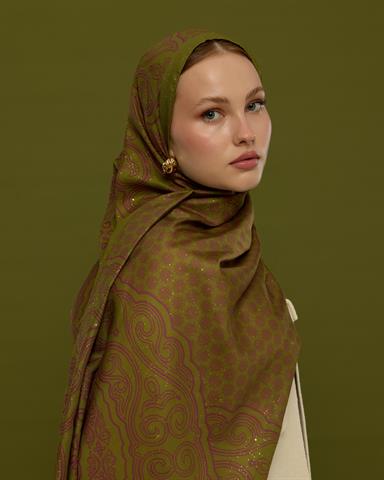 SV-BAL-24 Zeytin Çiçeği & Mürdüm Bala Hatun Desen  Şal