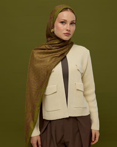 SV-BAL-24 Zeytin Çiçeği & Mürdüm Bala Hatun Desen  Şal