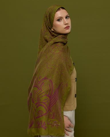 S-HAREM-24 Zeytin Çiçeği & Mürdüm Harem Rüyası Desen Şal