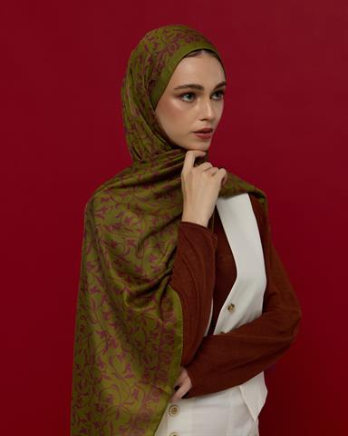 S-LALE-24 Zeytin Çiçeği & Mürdüm Lale Bahçesi Desen Şal