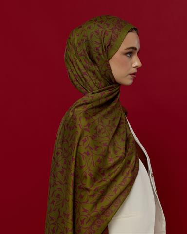 S-LALE-24 Zeytin Çiçeği & Mürdüm Lale Bahçesi Desen Şal