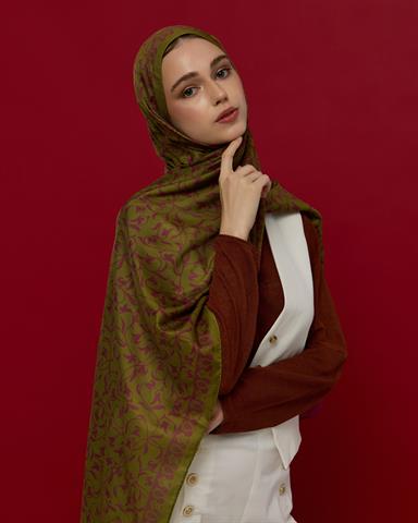 S-LALE-24 Zeytin Çiçeği & Mürdüm Lale Bahçesi Desen Şal