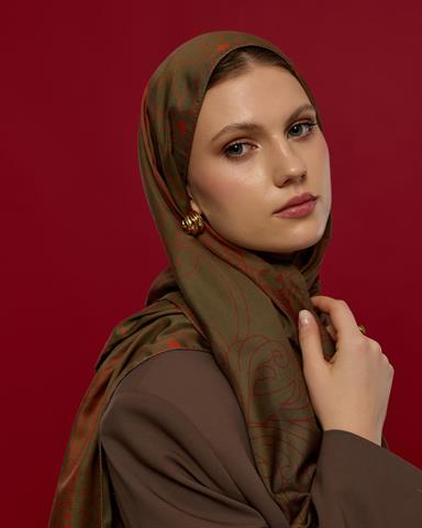 S-EFSUNLU-17 Zeytin Kabuğu & Tarçın Işıltısı Efsunlu Desen Şal