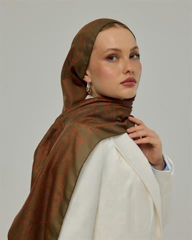 S-HAREM-17 Zeytin Kabuğu & Tarçın Işıltısı Harem Rüyası Desen Şal