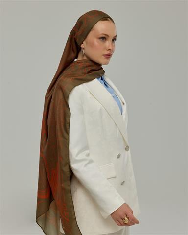 S-HAREM-17 Zeytin Kabuğu & Tarçın Işıltısı Harem Rüyası Desen Şal