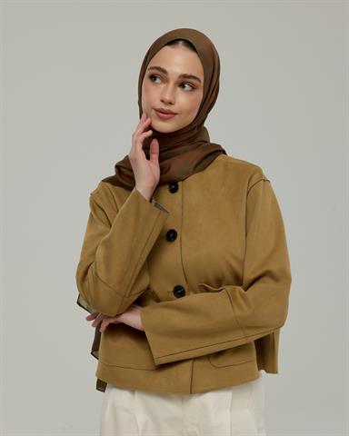 S-SARAYLI-17 Zeytin Kabuğu & Tarçın Işıltısı Saraylı Desen Şal