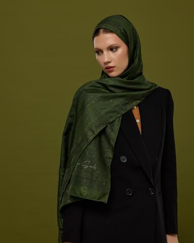 SV-HURREM-74 Zeytin & Siyah Hürrem Desen  Şal