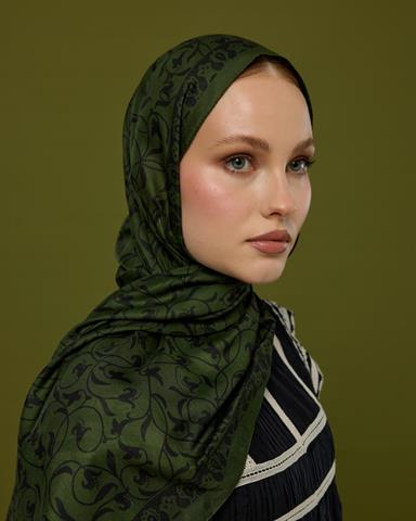 S-LALE-74 Zeytin & Siyah Lale Bahçesi Desen Şal