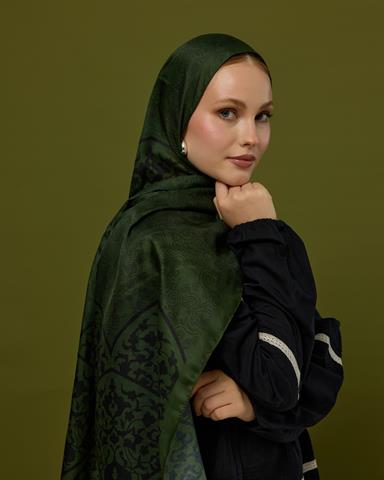 S-SARAYLI-74 Zeytin & Siyah Saraylı Desen Şal