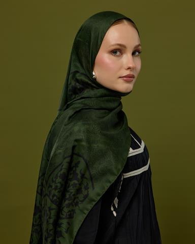 S-SARAYLI-74 Zeytin & Siyah Saraylı Desen Şal