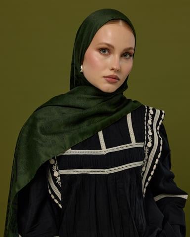 S-SARAYLI-74 Zeytin & Siyah Saraylı Desen Şal