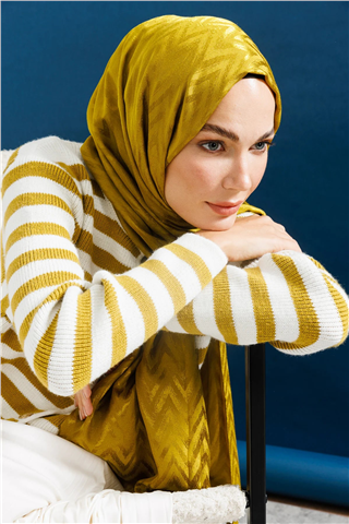 Oliv Yeşili Zikzak Desen Parlak Jakar Şal