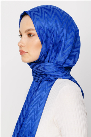Saks Mavi Zikzak Desen Parlak Jakar Şal