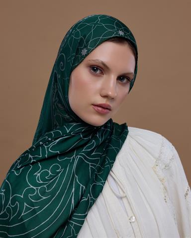 S-EFSUNLU-55 Zümrüt & Krem Efsunlu Desen Şal