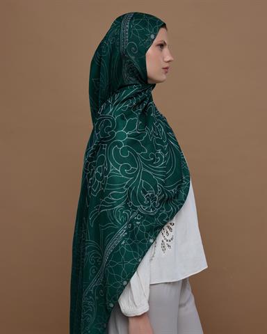 S-EFSUNLU-55 Zümrüt & Krem Efsunlu Desen Şal