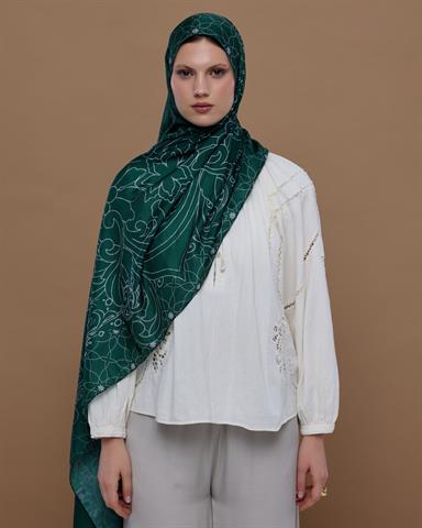 S-EFSUNLU-55 Zümrüt & Krem Efsunlu Desen Şal