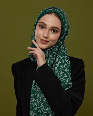 S-LALE-55 Zümrüt & Krem Lale Bahçesi Desen Şal