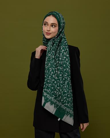 S-LALE-55 Zümrüt & Krem Lale Bahçesi Desen Şal