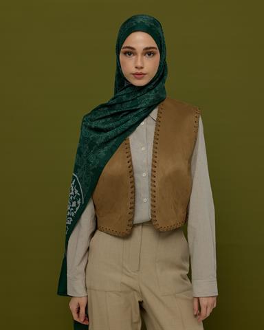 S-SARAYLI-55 Zümrüt & Krem Saraylı Desen Şal