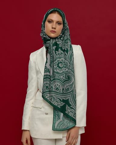 S-SULTANİ-55 Zümrüt & Krem Sultani Desen Şal