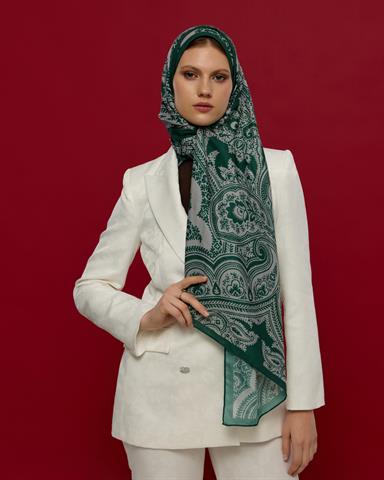 S-SULTANİ-55 Zümrüt & Krem Sultani Desen Şal