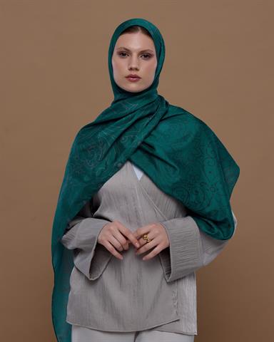 S-EFSUNLU-53 Zümrüt & Lavanta Çizgisi Efsunlu Desen Şal