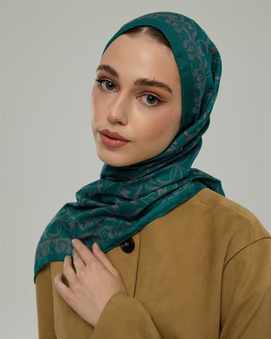 S-LALE-53 Zümrüt & Lavanta Çizgisi Lale Bahçesi Desen Şal