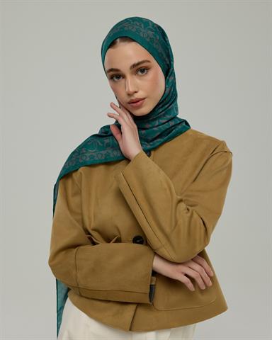 S-LALE-53 Zümrüt & Lavanta Çizgisi Lale Bahçesi Desen Şal