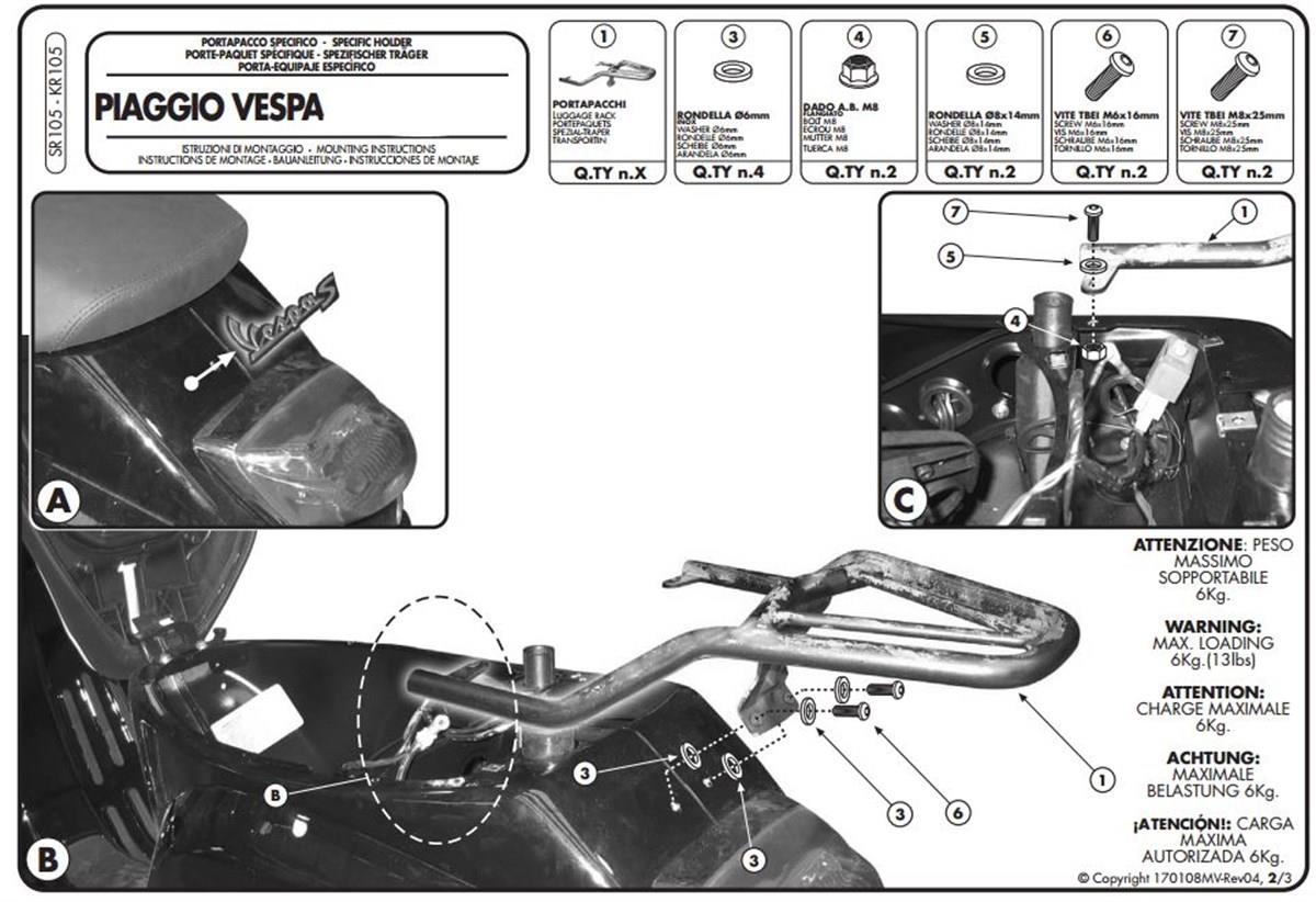 Givi SR105 PIAGGIO VESPA LX - S 50-125-150 (05-14) Arka Çanta Taşıyıcı