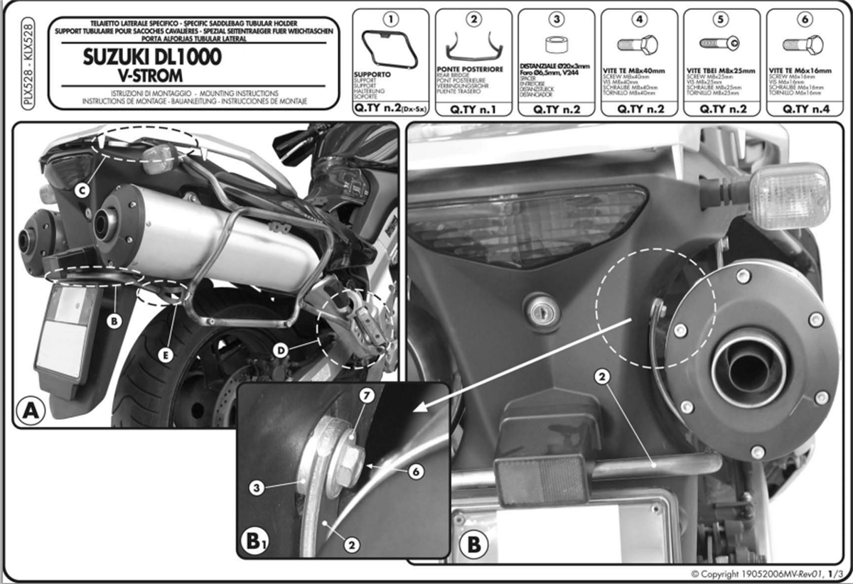 Kappa KLX528 SUZUKI DL 1000 V-STROM (02-11) KAWASAKI KLV 1000 (04-10) Yan Çanta Taþıyıcı