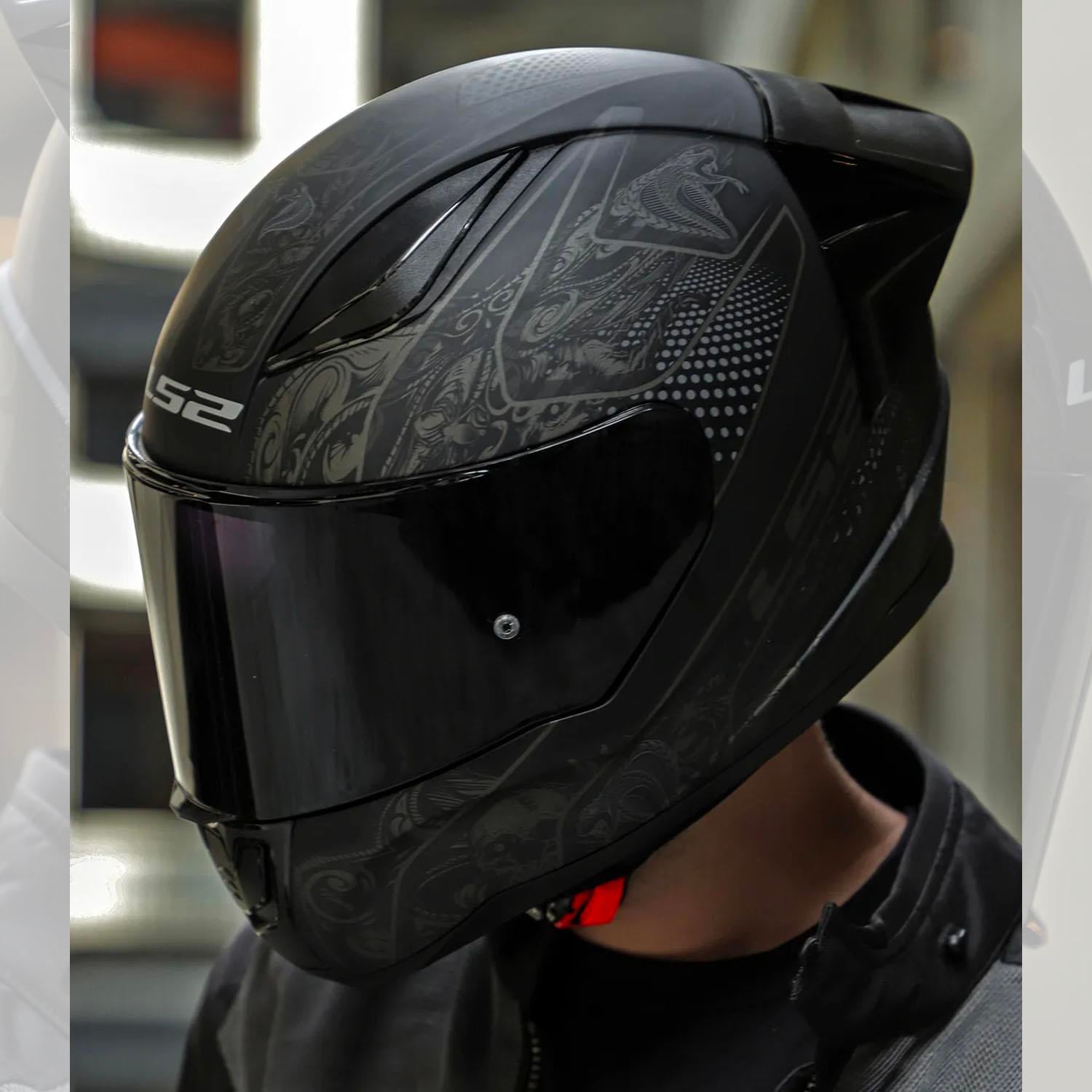 Ls2 Rapid 2 Crypt Race Full Face Motosiklet Kaskı Yarış Spoiler +  Şeffaf + Siyah Vizörlü