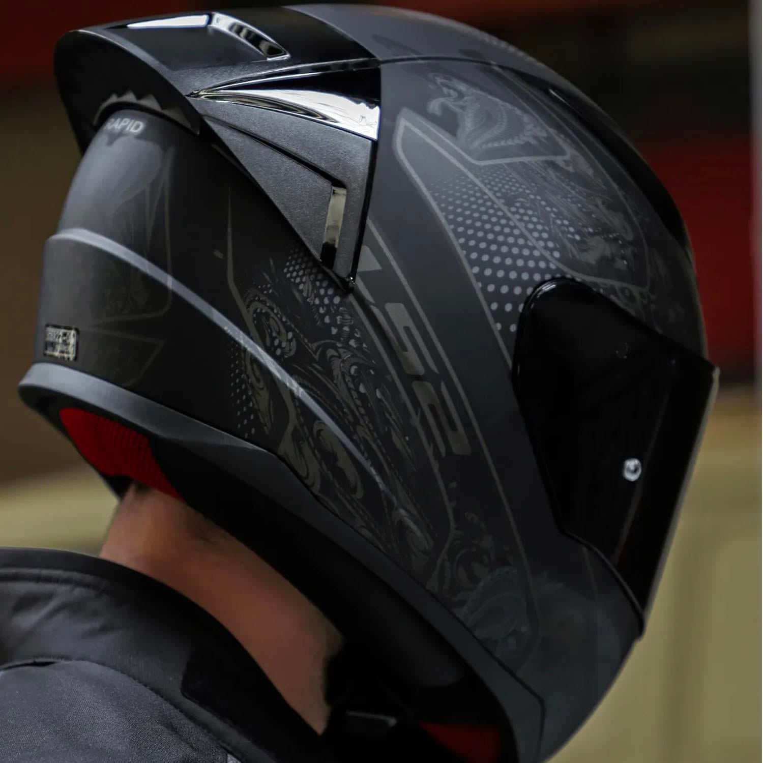 Ls2 Rapid 2 Crypt Race Full Face Motosiklet Kaskı Yarış Spoiler +  Şeffaf + Siyah Vizörlü