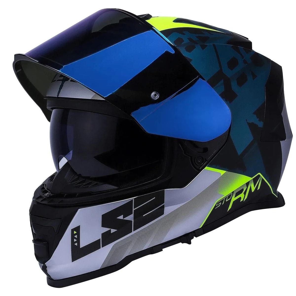 Ls2 Storm 2 Sprinter Siyah Gri Cobalt Gökkuşağı Vizör + Şeffaf Vizör Hediye