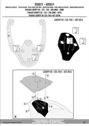 Givi SR5611 PIAGGIO LIBERTY 50-125-150-200 I-GET (02-18) Arka Çanta Taşıyıcı