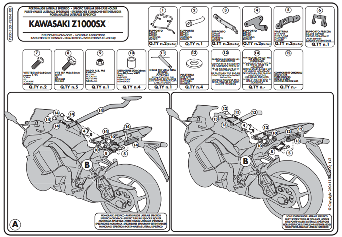 Givi PLXR4100 Yan Çanta Taşıyıcı - Kawasaki Z 1000 SX (11-19)