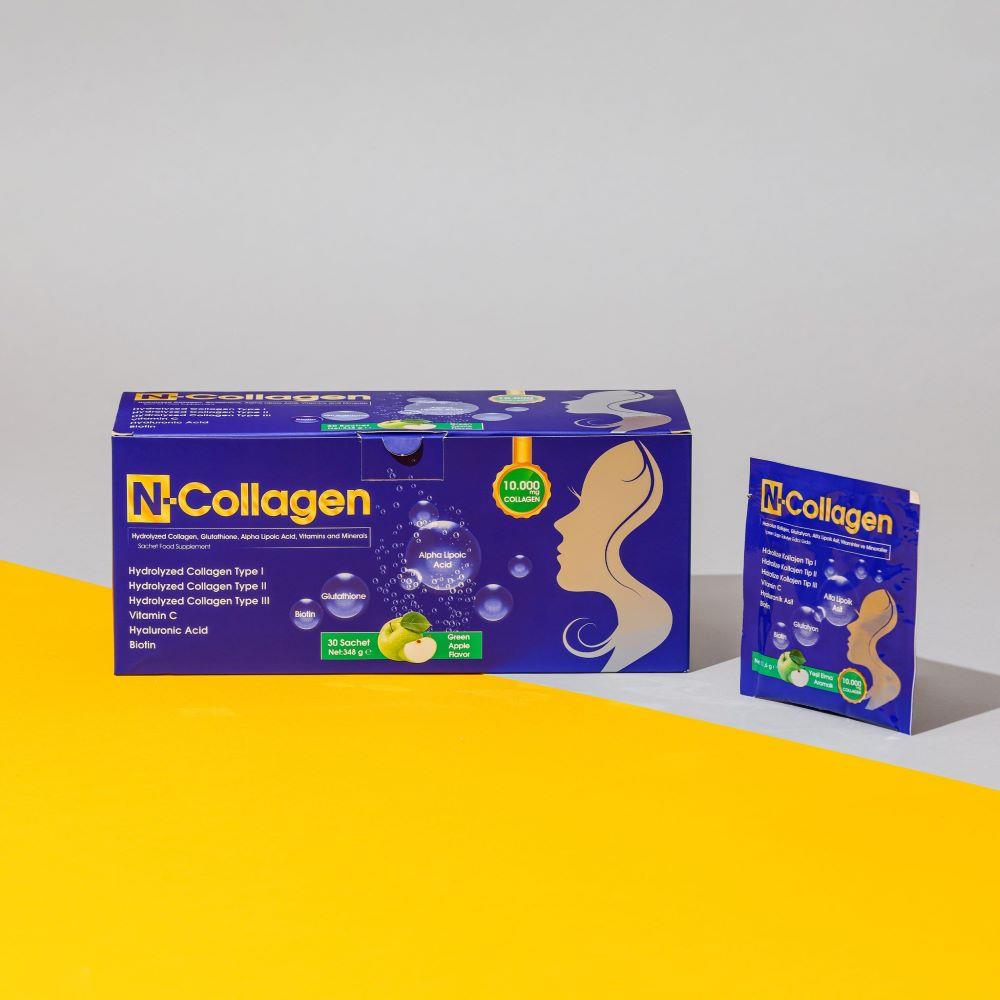 N-Collagen Hidrolize Kollajen Tip1-2-3 10.000 mg, Glutatyon, Alfa Lipolik Asit, Vitaminler, Mineraller 30 saşe