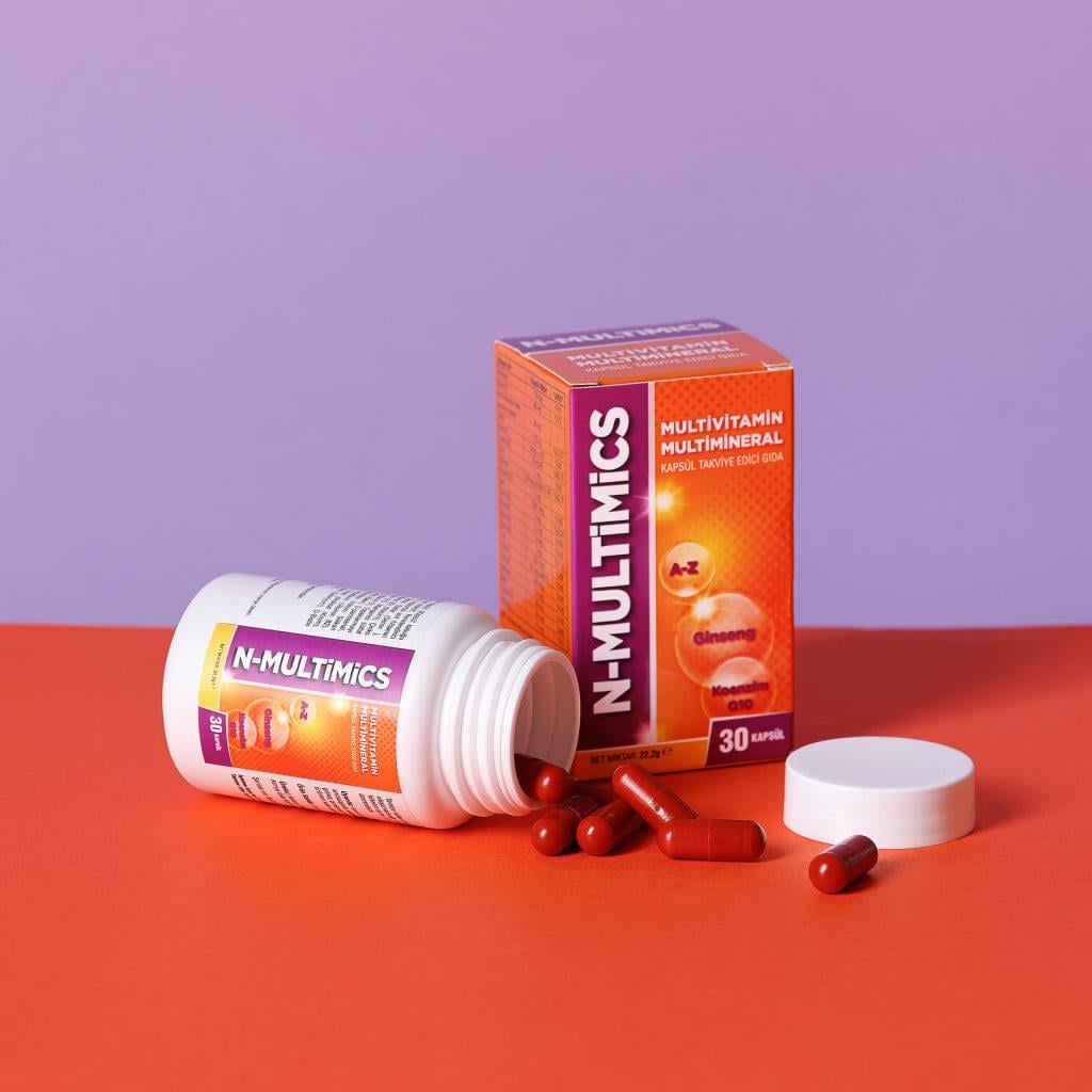 N-Multimics Multivitamin & Multimineral Ginseng, Koenzim Q10 ve Selenyum Içeren 30 Kapsül