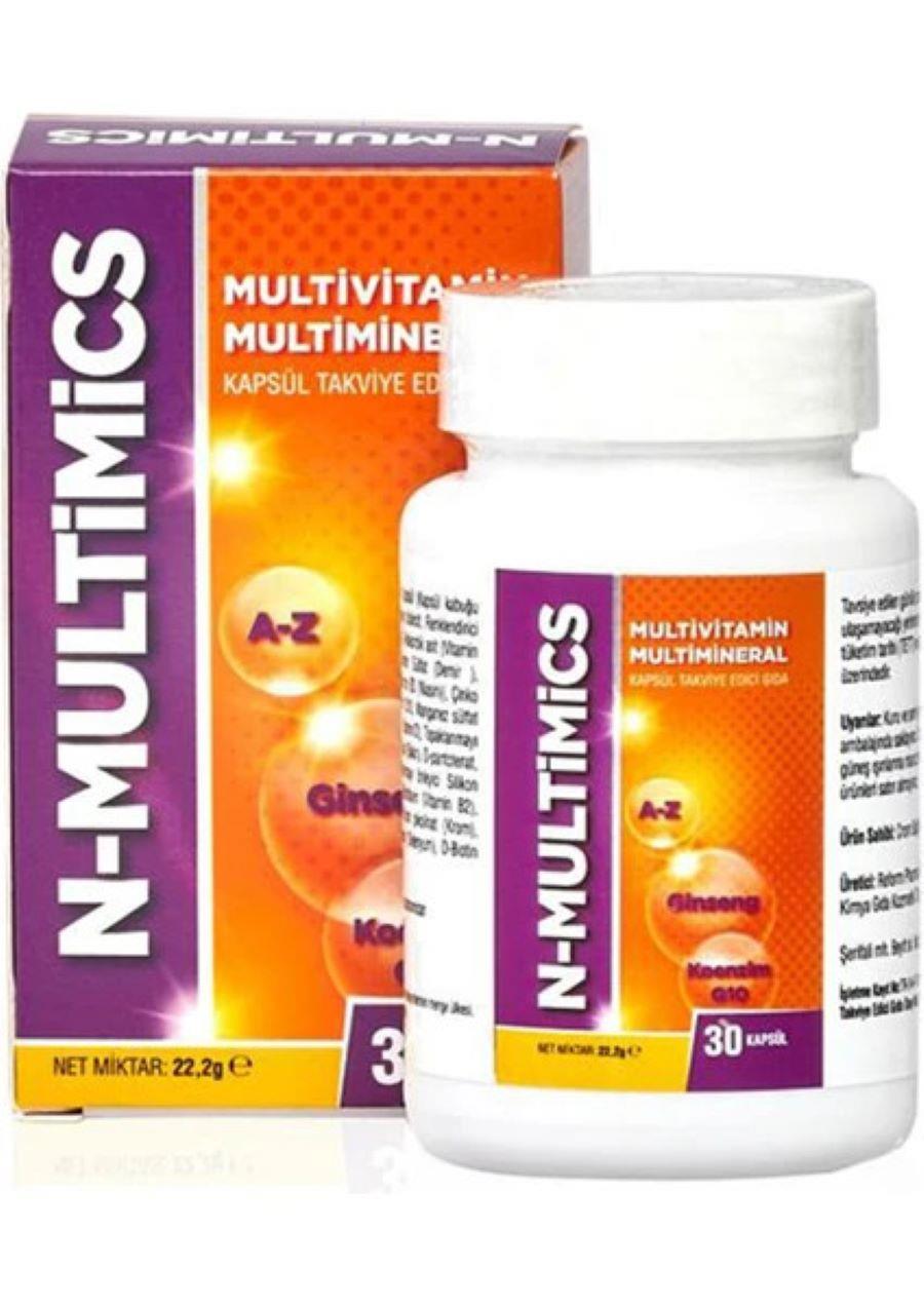 N-Multimics Multivitamin & Multimineral Ginseng, Koenzim Q10 ve Selenyum Içeren 30 Kapsül