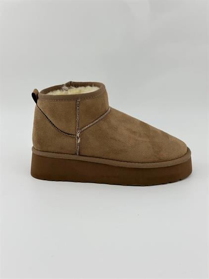 Elagance Krem Süet Kadın Bot İçi Tüylü