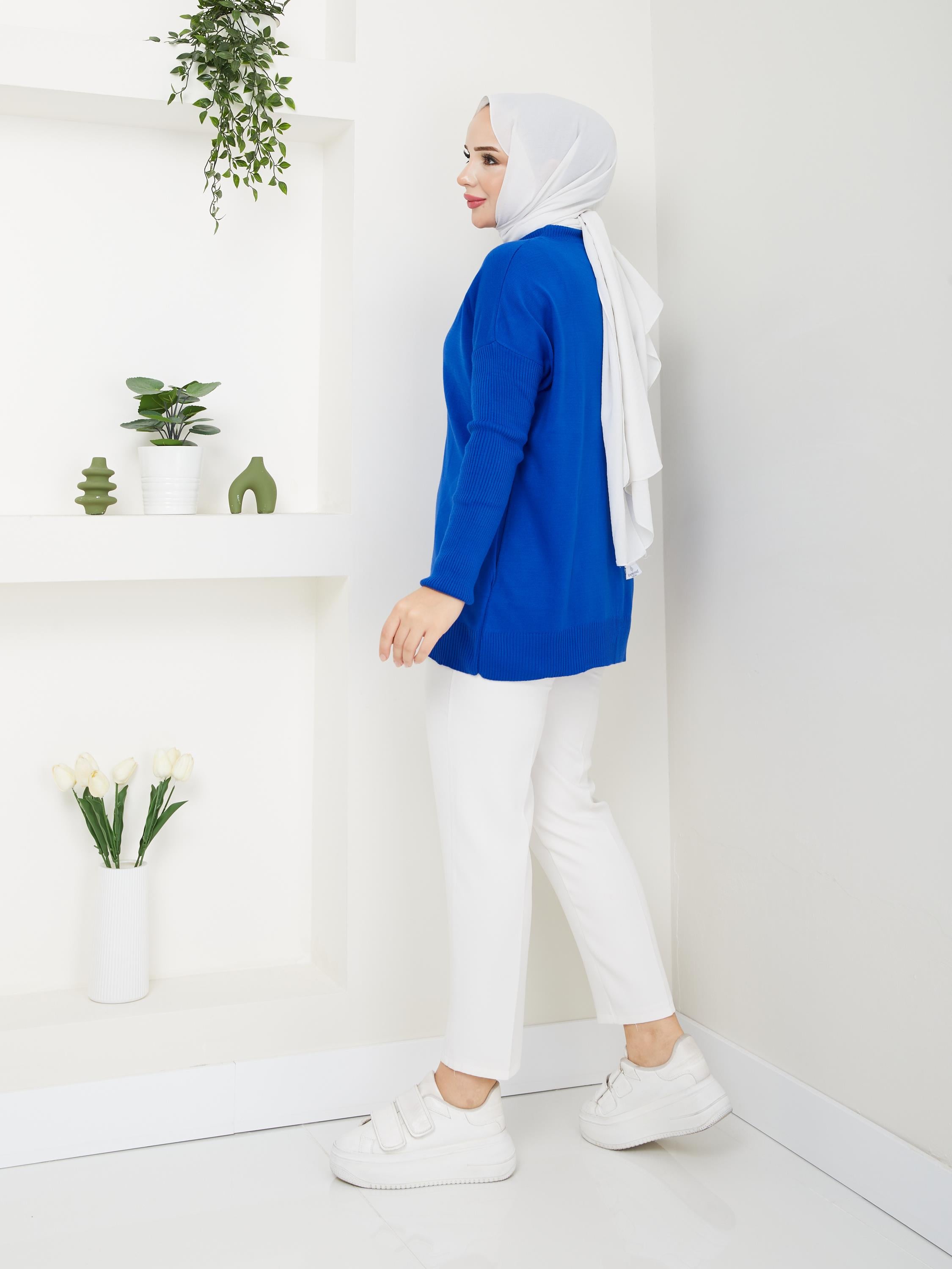 Cepli Bsiklet Yaka Battal Boy Triko Kazak Saks Mavi 2220-1