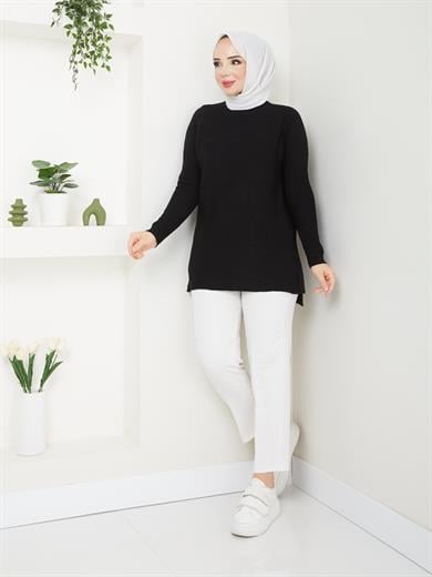 Fitilli Battal Boy Triko Tunik Siyah 2224-1