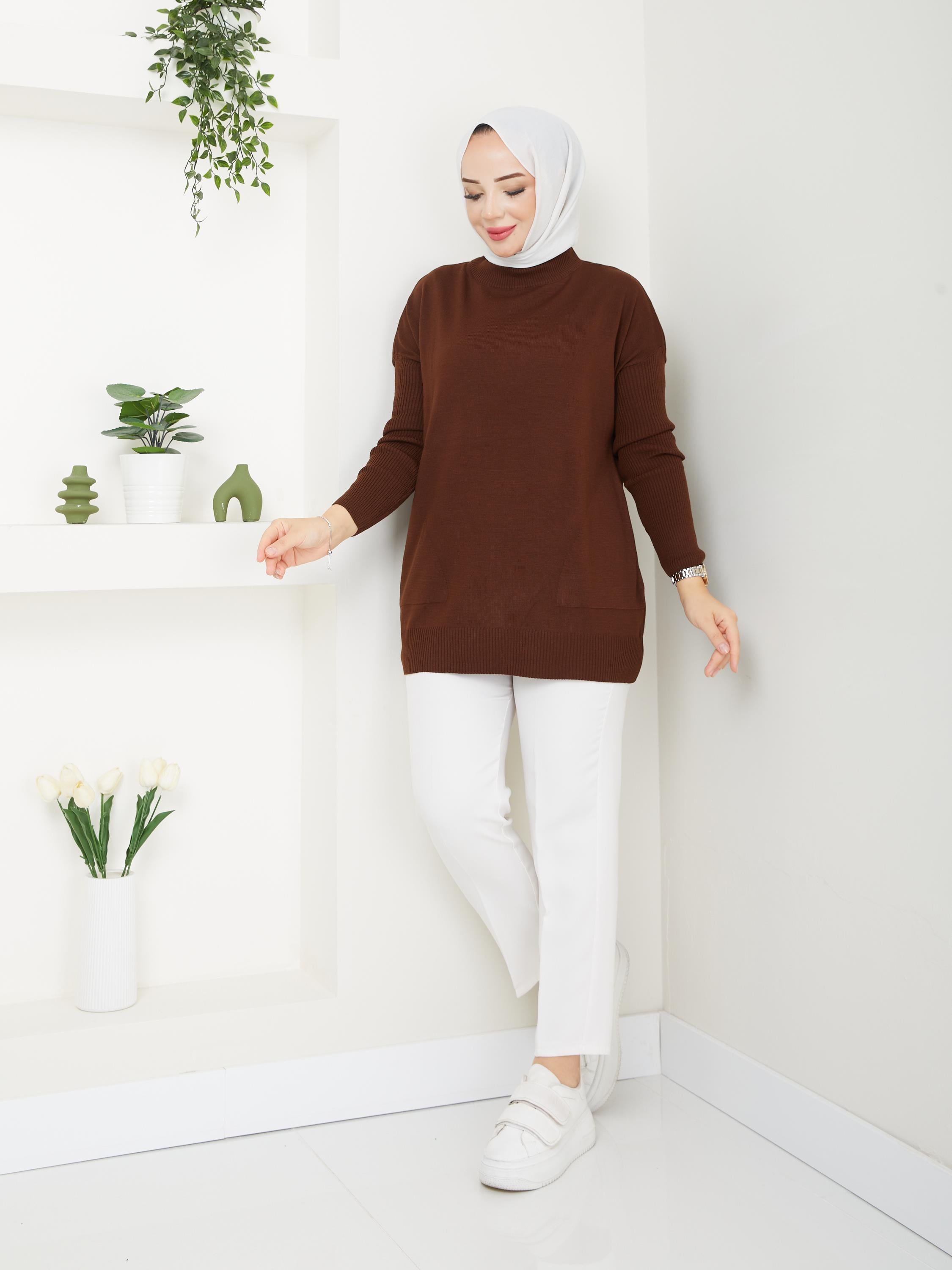 Cepli Bsiklet Yaka Battal Boy Triko Kahve 2220-1