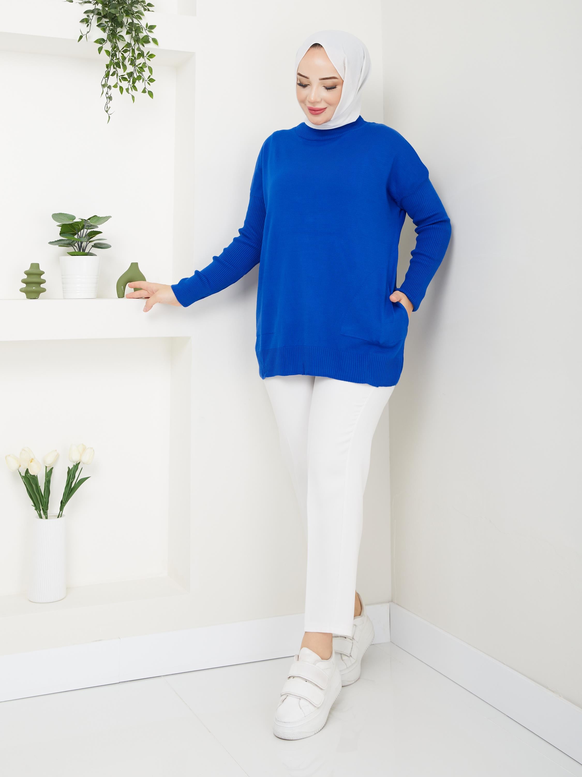 Cepli Bsiklet Yaka Battal Boy Triko Kazak Saks Mavi 2220-1