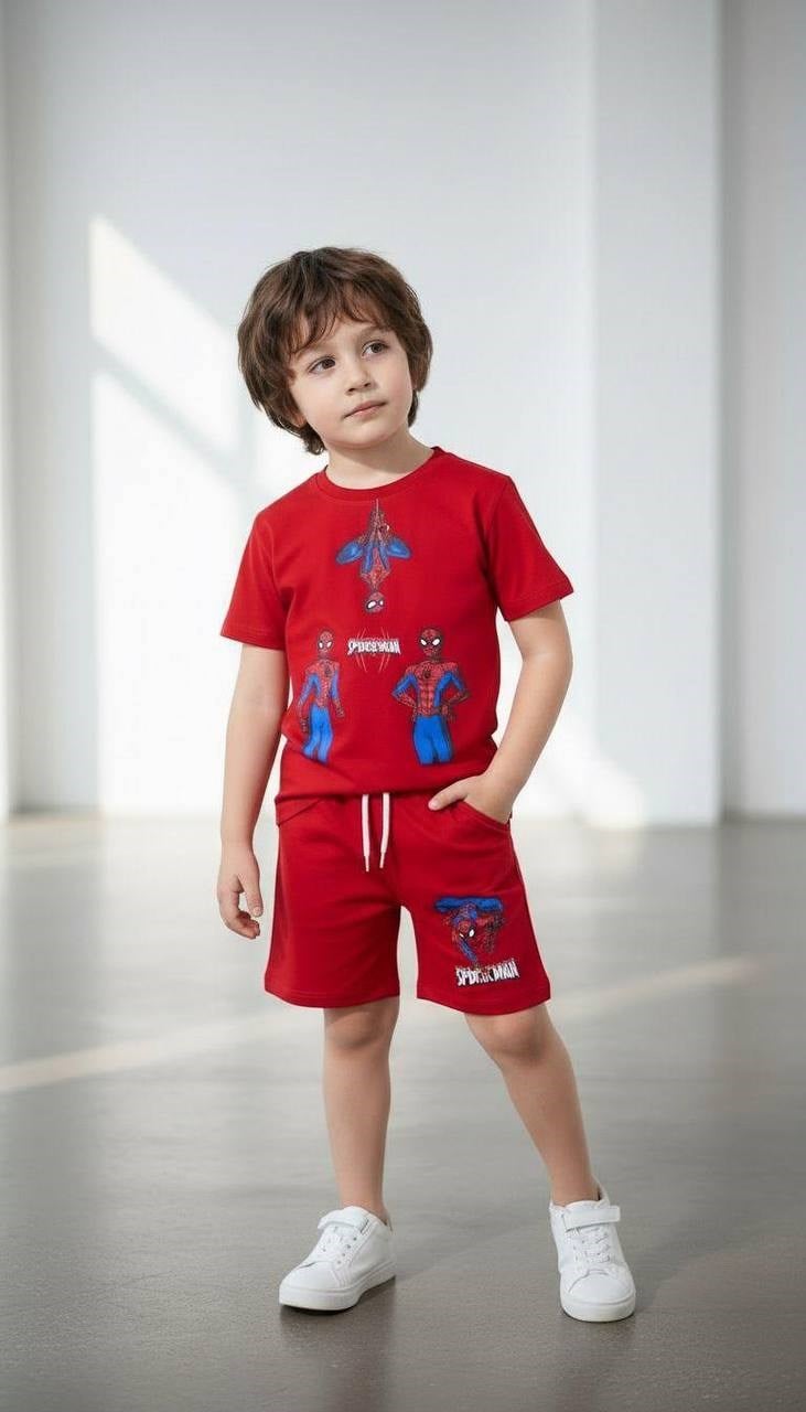 Erkek Çocuk 3-10 Yaş arası Spiderman KIRMIZI Şortlu Yazlık Takım